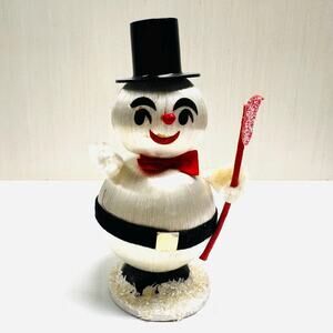 Vintage Kitch Satin Ball Snowman Figurine Glitter Brook Top Hat